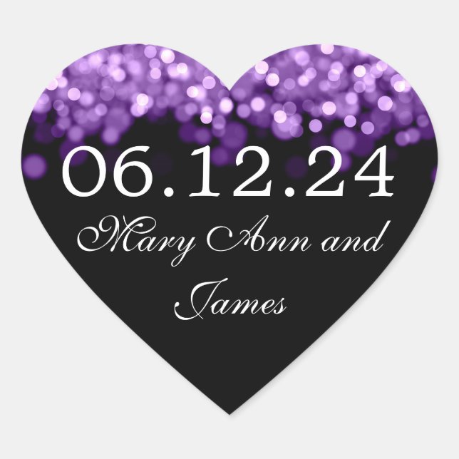 Wedding Save The Date  Purple Lights Heart Sticker (Front)