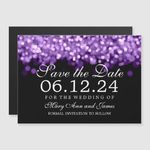 Wedding Save The Date Purple Lights Magnetic Invitation