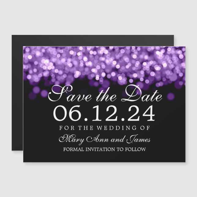 Wedding Save The Date Purple Lights Magnetic Invitation (Front/Back)