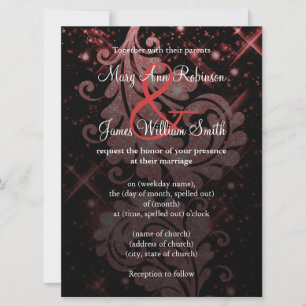 Wedding Save The Date Red Glitter Floral Swirl