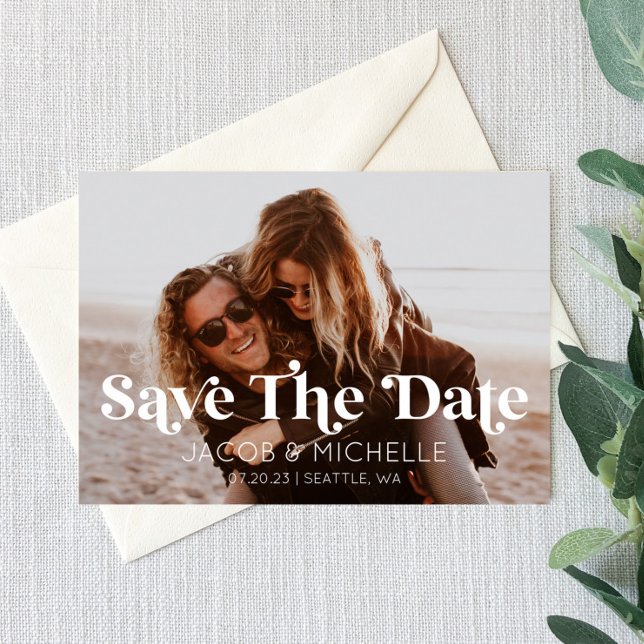 Wedding Save The Date Retro Minimal Picture Photo Invitation (Creator Uploaded)