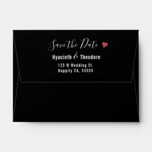Wedding Save the Date Return Address Heart Black Envelope