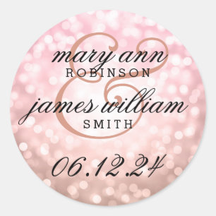 Wedding Save The Date Rose Blush Pink Lights Classic Round Sticker