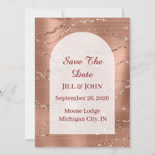 Wedding Save The Date Rose Gold Arched  Card