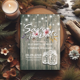 Wedding Save The Date Rustic Wood Mason Jar Lights