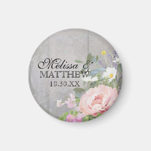 Wedding Save the Date Rustic Woodsy Floral Pink Magnet