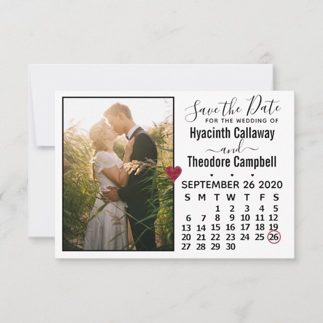 Wedding Save the Date September 2020 Calendar (Front)