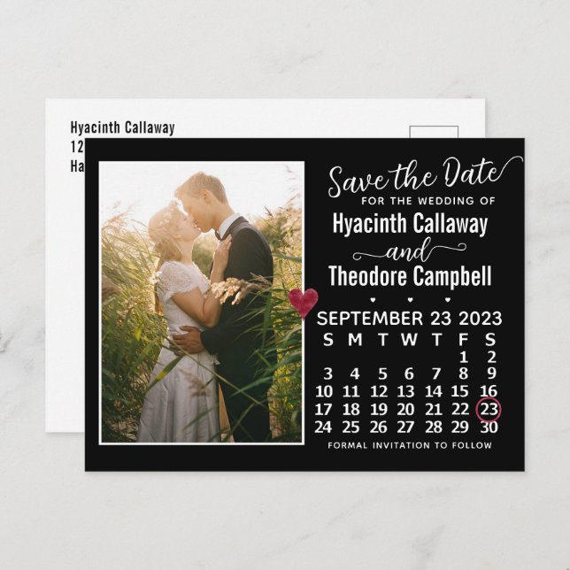 Wedding Save the Date September 2023 Calendar Pic Invitation Postcard (Front/Back)