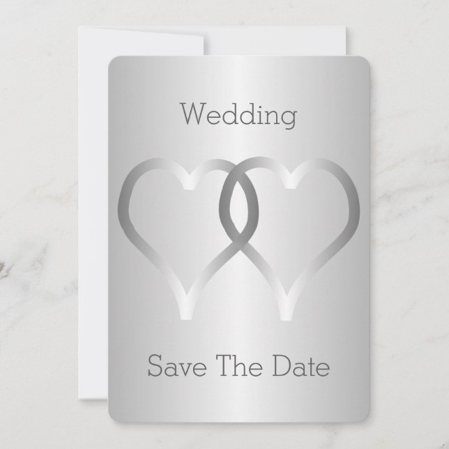 Wedding Save The Date Silver Hearts (Front)