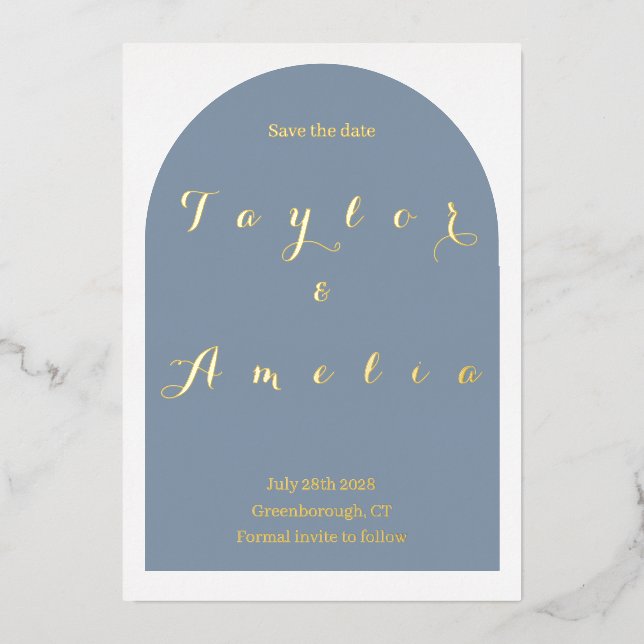 Wedding Save the Date Simple Dusty Blue Arch Real (Front)