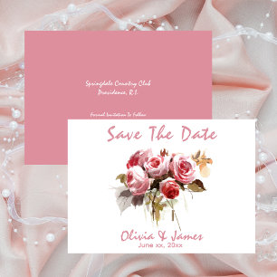 Wedding Save The Date Soft Pink Antique Roses Invitation