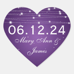 Wedding Save The Date Sparkling Lines Purple Heart Sticker