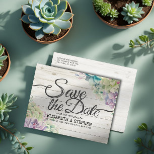 Wedding Save The Date Succulent Plants Rustic Wood Announcement Postcard
