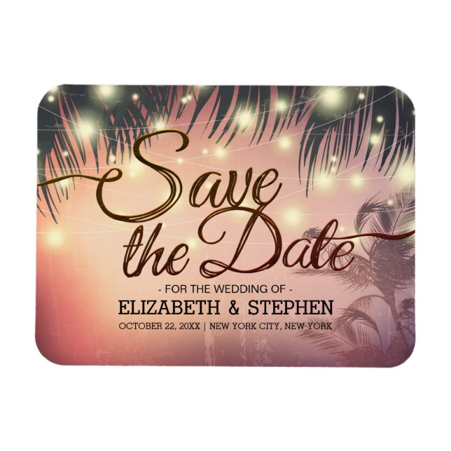 Wedding Save The Date Summer Beach Palm Tree Light Magnet (Horizontal)