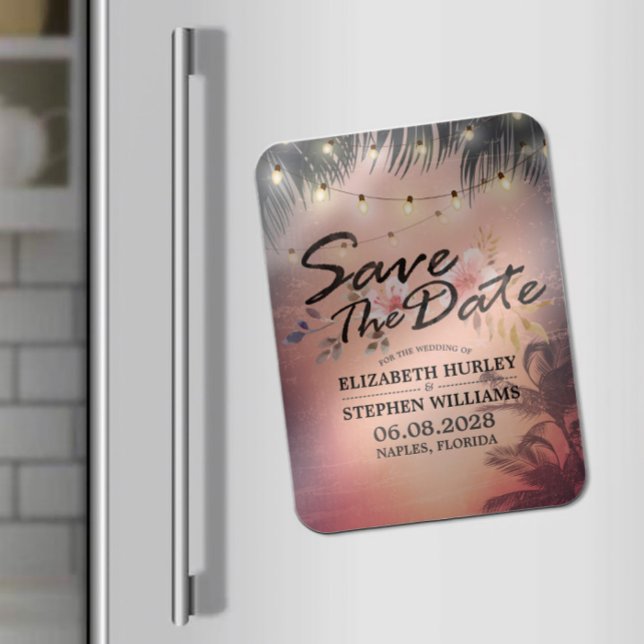 Wedding Save The Date Summer Beach Palm Tree Light Magnet (Creator Uploaded)