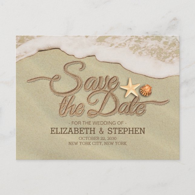 Wedding Save The Date Summer Sandy Beach Starfish Announcement Postcard (Front)