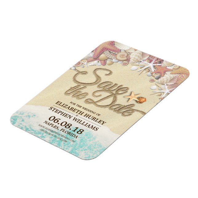 Wedding Save The Date Summer Sandy Beach Starfish Magnet (Left Side)