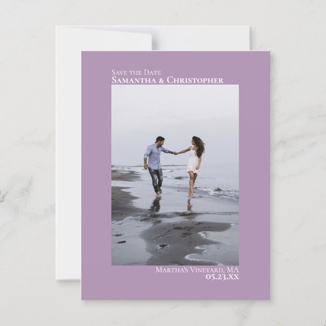 Wedding Save the Date Vertical Photo Lavender Magnetic Invitation (Front)