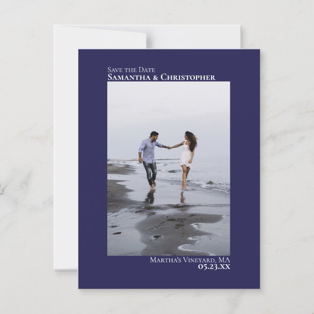 Wedding Save the Date Vertical Photo Navy Blue Magnetic Invitation (Front)