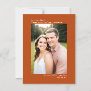 Wedding Save the Date Vertical Photo Rust Orange Magnetic Invitation