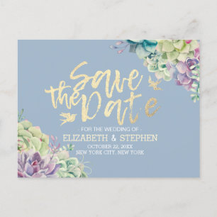 Wedding Save The Date Watercolor Succulent Plants Announcement Postcard