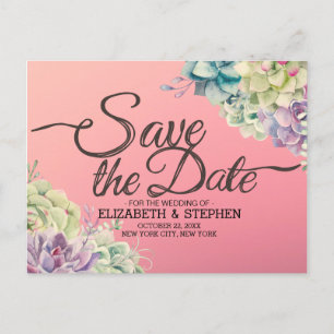 Wedding Save The Date Watercolor Succulent Plants Announcement Postcard