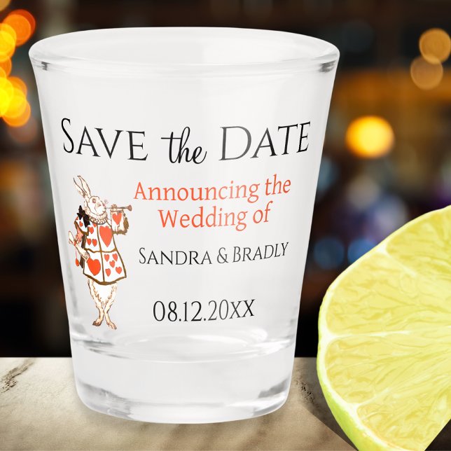 Wedding Save the Date Wonderland Rabbit Shot Glass (Creator Uploaded)