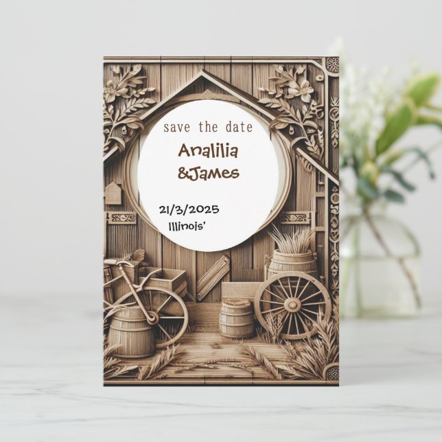 wedding save the date wood carve designInvitation Invitation (Standing Front)