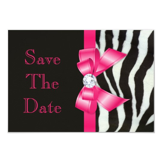 Wedding Save The Date Zebra Hot Pink Bow Card