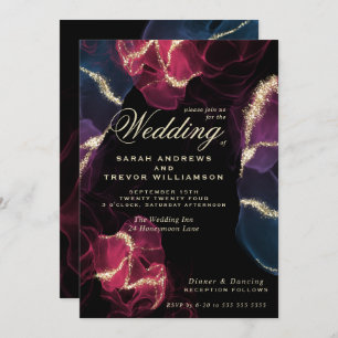 Wedding Scarlet Violet Blue Alcohol Ink Invitation
