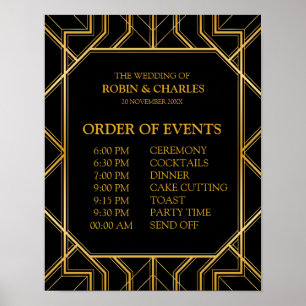 Wedding Schedule of Events Sign   Gatsby Art Deco