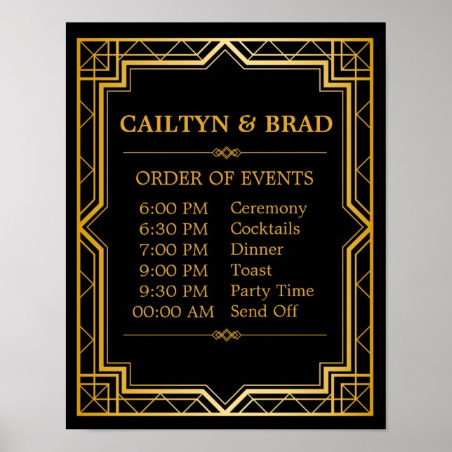 Wedding Schedule  Sign | Gatsby Art Deco (Front)