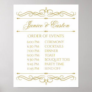 Wedding Schedule Sign   Gold Swirl Calligraphy
