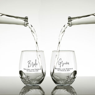 Wedding Script Bride Groom Personalized Stemless Wine Glass