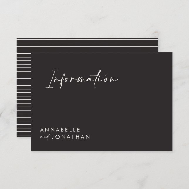 Wedding script modern black and white information  invitation (Front/Back)