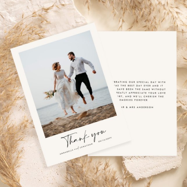 Wedding script modern black and white information thank you card (Creator Uploaded)