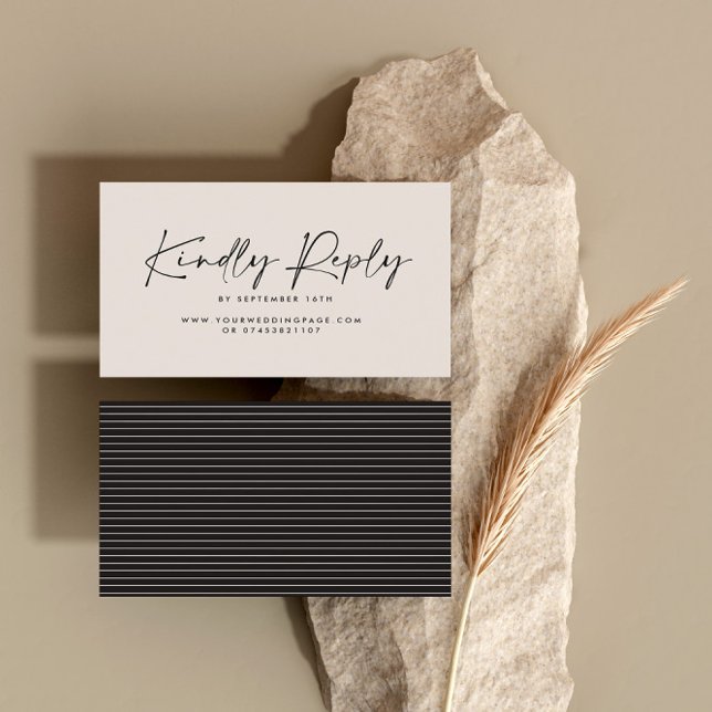 Wedding script modern black white elegant reply business card (Creator Uploaded)