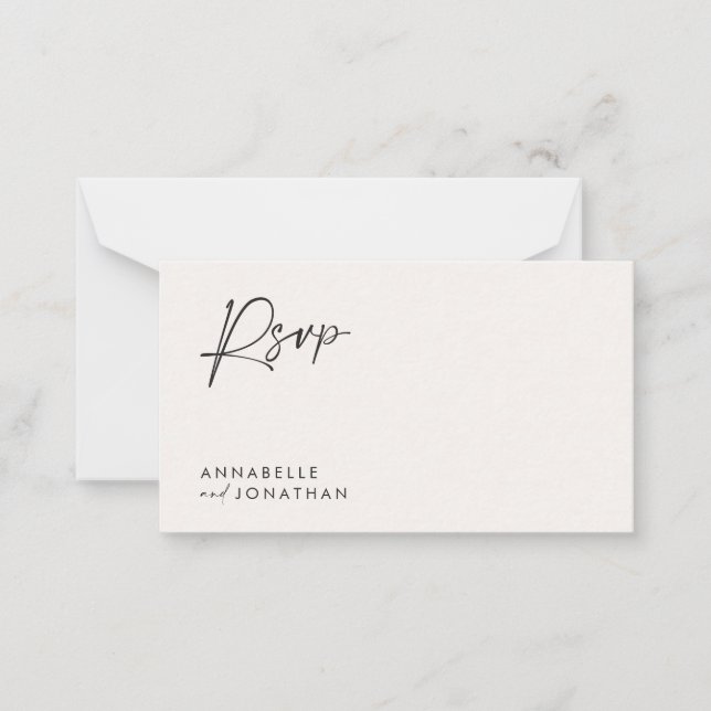 Wedding script modern black white script reply card (Front)