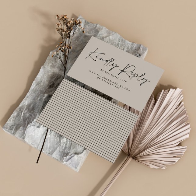 Wedding script modern grey elegant reply business card (Creator Uploaded)