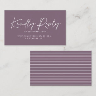 Wedding script modern purple lilac elegant reply business card
