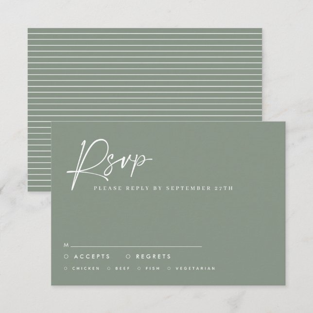 Wedding script modern sage green script rsvp reply invitation (Front/Back)