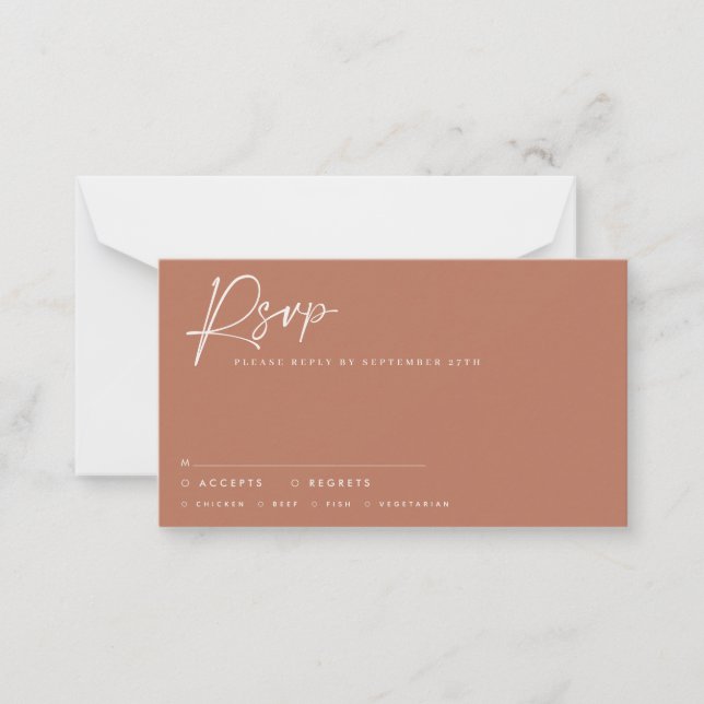 Wedding script modern script terracotta rsvp card (Front)
