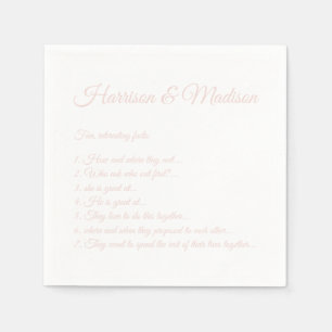 Wedding Script names Couple Fun Facts blush pink Napkin