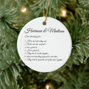 Wedding Script names Couple Fun Facts Custom Photo Ceramic Ornament