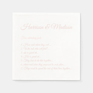Wedding Script names Couple Fun Facts light pink Napkin