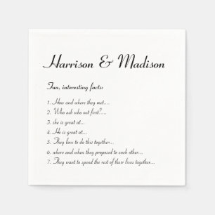 Wedding Script names Couple Fun Facts paper Napkin