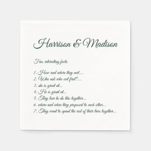 Wedding Script names Couple Fun Facts pine green Napkin