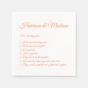 Wedding Script names Couple Fun Facts salmon Napkin