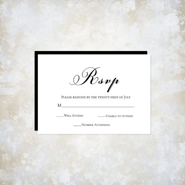 Wedding Script RSVP Card (Modern Script Black & White Wedding RSVP Card)