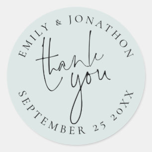 Wedding Script Thank You Names Date Powder Blue Classic Round Sticker